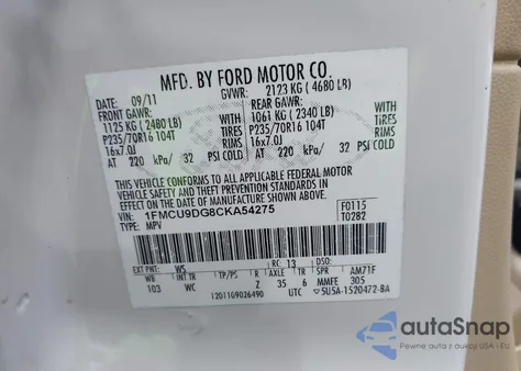 2012 Ford Escape Xlt из США, поврежденный, VIN 1FMCU9DG8CKA54275